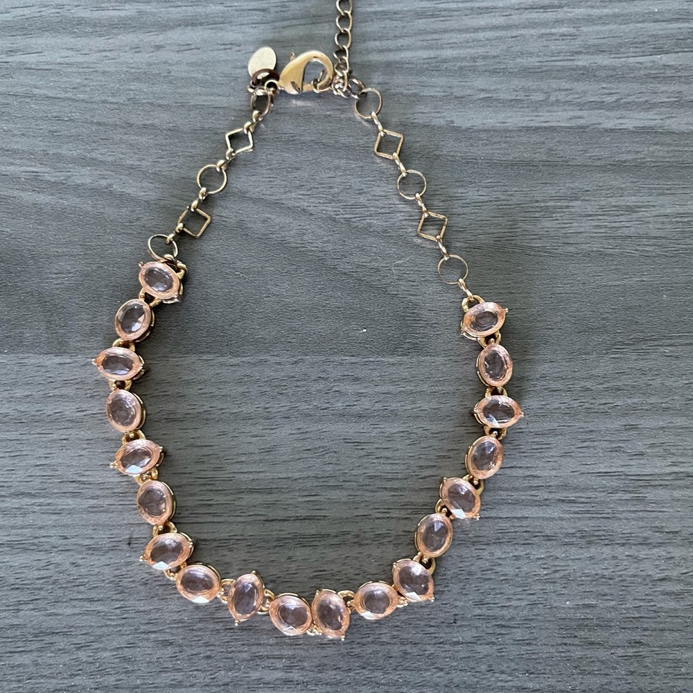 Express Gold Tone Necklace with Light Pink Stones